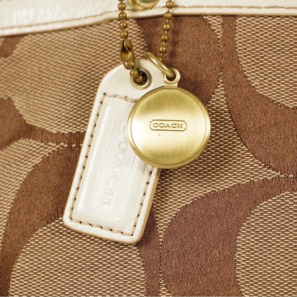 Coach Signature Brown and Cream Canvas Leather Tote Bag - Picture 10 of 16